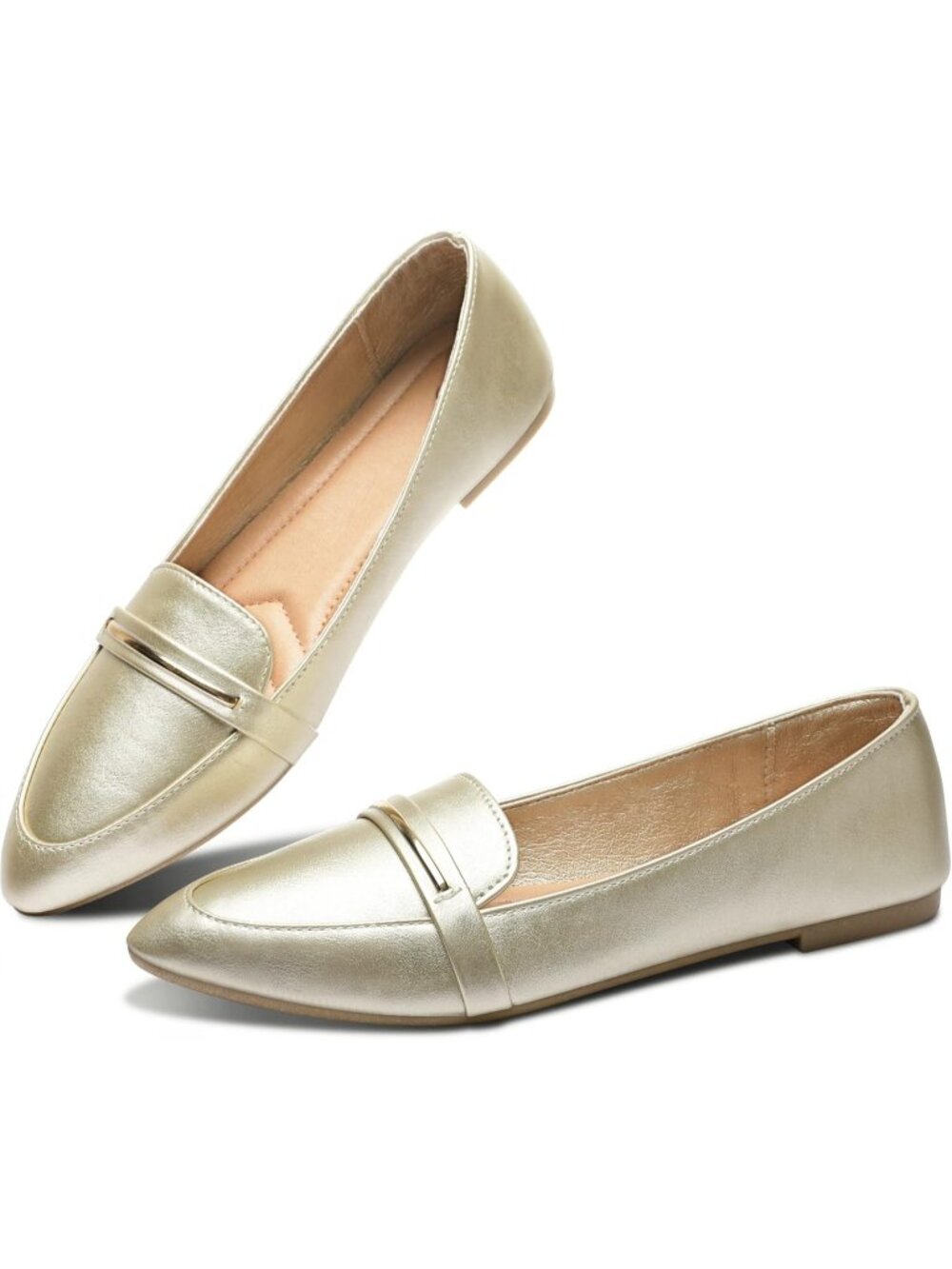Women's Gold Faux Suede Comfortable Loafer Slip On Ballet Flat Cute Shoes